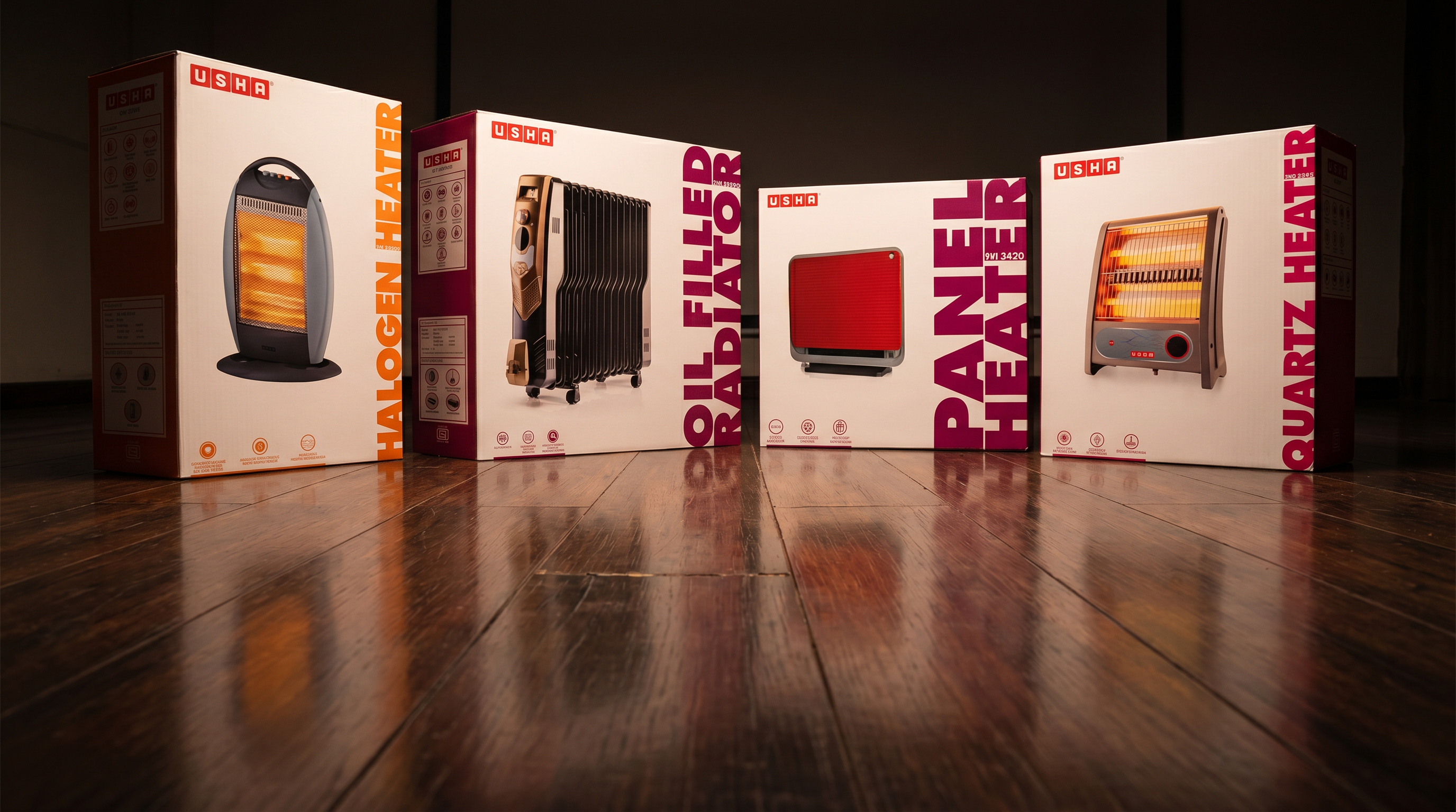 Usha room heaters packaging