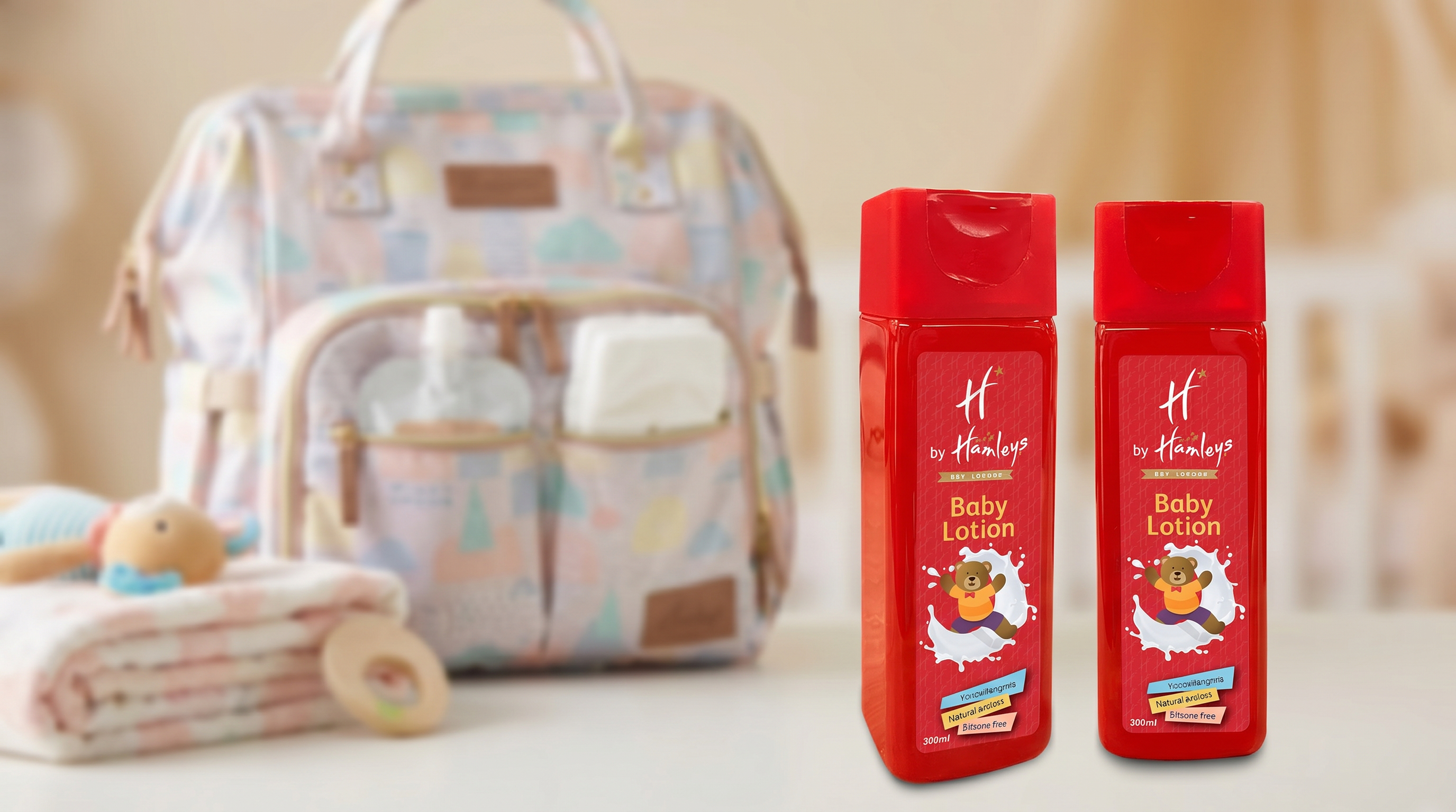 Hamleys baby lotion packaging design